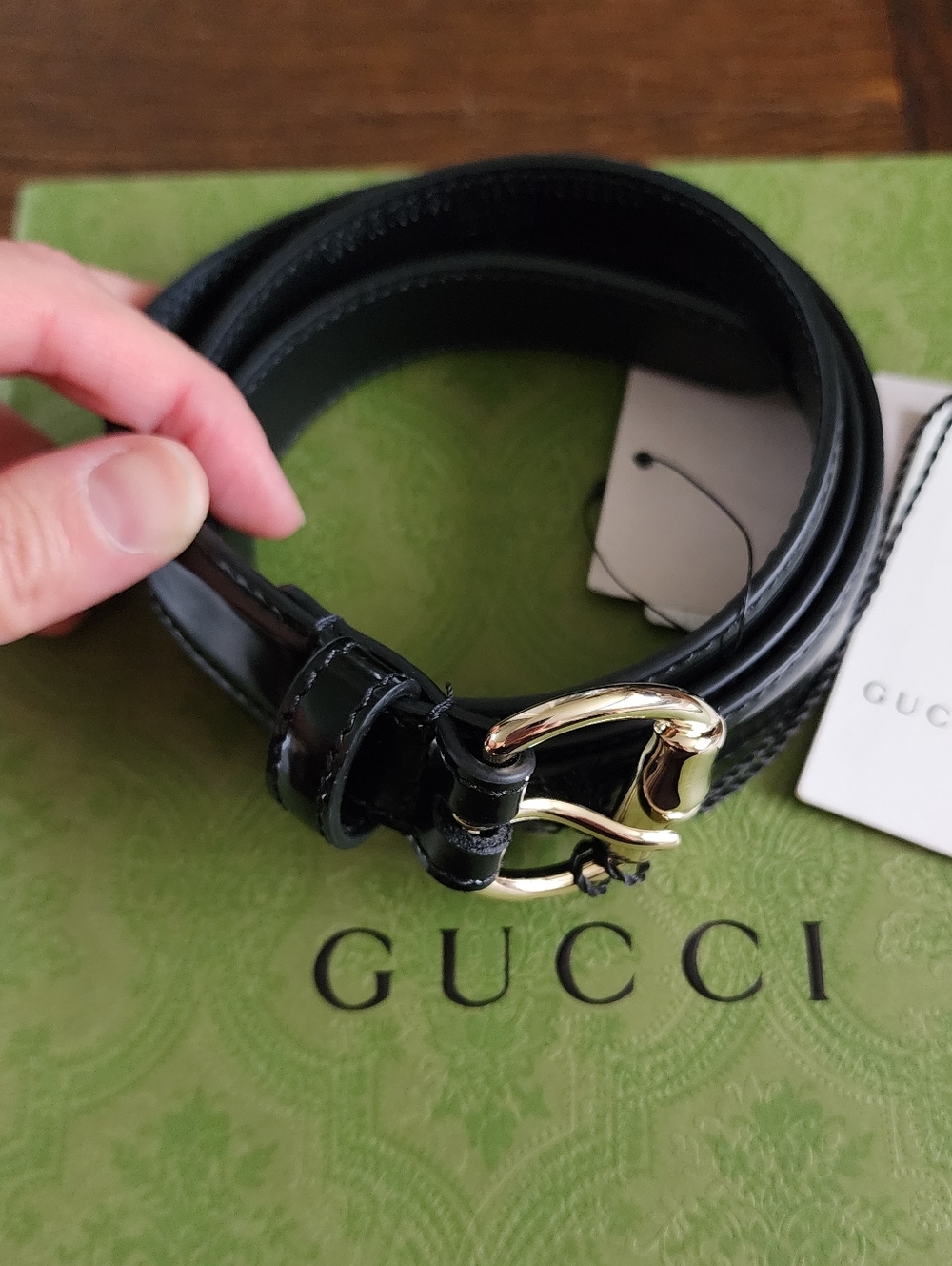 Brand New Gucci Belt Black Skinny Leather Size 95"